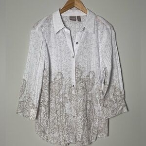 Chico’s | Lovely Lace Katana 3/4 Silver Pattern Coriander Taupe
